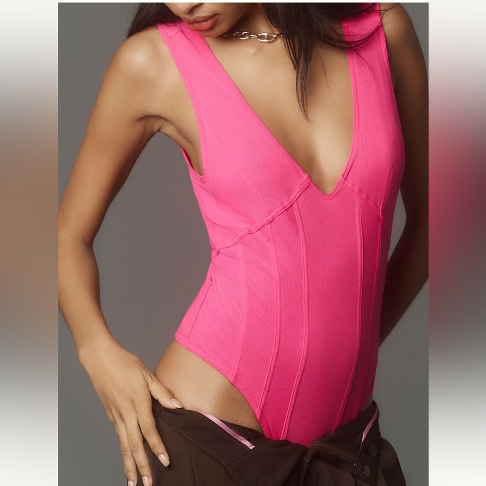 NWT Anthropologie Pilcro Plunge Bodysuit in Hot Pink size medium